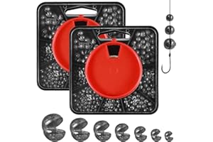 Annyswit 358 Piezas Plomos de Pesca Split Shot con Dispensador de 7 Compartimentos – No1, No4, No6, No8, BB, AAA y SSG – para Estabilizar Línea y Cebo – para Río, Agua Dulce, Caballa, Aguas Profundas