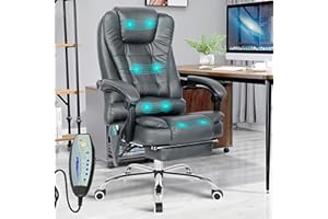Blisswood 8 Point Massage Office Chair For Home Office,Executive Office Chair With Footrest & Lumbar Support 130° Reclining Computer Desk Chairs Adjustable Height 360° Swivel Recliner Chair (Grey)