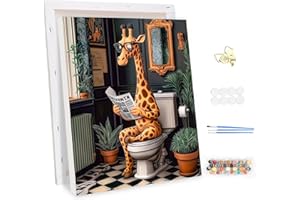 MEIYUDA DIY Paint by Numbers for Adults with Frame Cute Giraffe in The Toilet, Arts and Crafts Kit for Adults Beginner Drawing Paintwork for Home Wall Decor 30x40cm