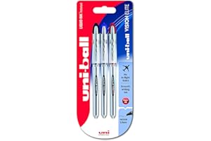 Penna rollerball medie UB-200 Vision Elite, inchiostro rosso/blu/nero Uni-ball Super Ink, a prova di manomissione, sfera da 0,8 mm, confezione da 3 pezzi, colori assortiti