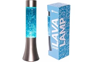 fisura. - Lampe à lave bleue paillettes des années 70. Lampe à lave de 30 cm avec base argentée, liquide bleu et paillettes. Lampe d'ambiance originale. 9x9x30 cm