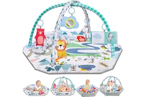 6-in-1-babygym, lekmatta, aktivitetsgym, lekmatta för lek på mage för nyfödd till småbarn med 5 sensoriska leksaker, för nyfödd, lämplig från födseln