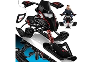 ‎KESSER KESSER® Lenkschlitten mit 2 Fußbremsen | Automatisches Zugseil | Federung | Kufenlenkung | Bob Kinderschlitten Rodel Schlitten | Skiboblenkschlitten |