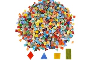 Lanyani 1600 Pieces/2.2 Pounds Vibrant Mixed Glass Mosaic Tiles for Crafts Cathedral Stained Glass Pieces - Assorted Colors and Shapes-Great Value Pack, Opaque