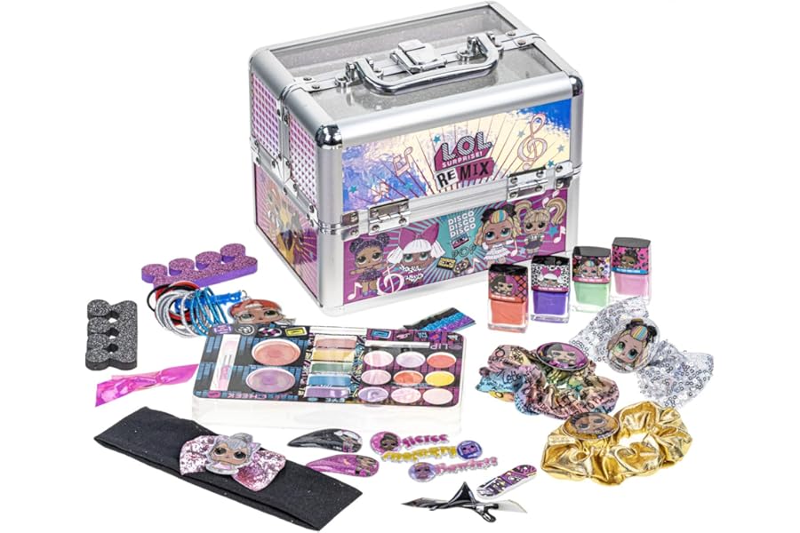 L.O.L. Surprise! Train Case Cosmetic Makeup Set Includes Lip Gloss, Eye Shimmer, Nail Polish, Hair Accessories & more, Perfect for Parties, Sleepovers & Makeovers, Ages 5+, By Townley Girl