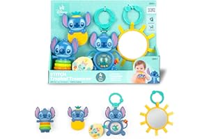 Bright Starts Disney Baby Stitch Coffret Cadeau Trésors Tropicaux – 4 Jouets Stitch Dont Miroir Sûr pour Bébé et Anneau de Dentition, Nouveau-nés et +