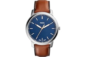 Fossil Watch for Men The Minimalist 3H, Quartz Movement, 44 mm Silver Stainless Steel Case with a Leather Strap, FS5439