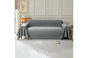 VanderHOME Pokrowiec na sofę w jednolitym kolorze, z dekoracyjną narzutą na łóżko, wielofunkcyjny koc na sofę szenilową, idealny na sofę, kanapę, ławkę i łóżko, 230 x 180 cm, ciemnoszary