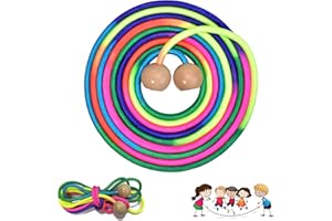 Donluhu Springseil Kinder Mehrspieler, 5 Meter Sprungseil Mehrspringer, Runder Holzgriff, Nylon Regenbogenseil, Weich, Flexibel, Lange, Outdoor Sportgeräte für Kinder 6,7,8,9,10 Jahre