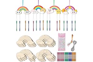 Nourdom 12 Pack Wind Chime Kits for Kids, Make Your Own Rainow Wind Chime DIY Coloring Star Moon Sun Make A Wind Chime Kits Wooden Arts and Crafts Birthday Gifts for Girls Boys