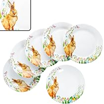 Lot De 6 Assiettes à Gâteau Pâques Lapin – Porcelaine Printanière Ø 19,4 Cm, Idéales Dessert, Salade & Petit-Déj