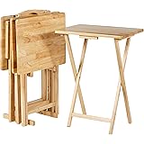 Amazon Basics Klapp-Beistelltische aus Holz, mit Halterung, 4 Stück im Set, natürliche Farbe