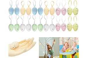 SRV HUB 24Pcs Hanging Foam Easter Eggs, Vibrant Graffiti Speckled Design for Festive Tree Decor, Basket Fillers and DIY Crafts - Mini Styrofoam Eggs with Strap for Whimsical Easter Delight 10.9cm