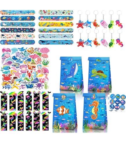 86 Pezzi Set Di Compleanno A Tema Mare – Sacchetti, Braccialetti A Scatto, Portachiavi E Adesivi Con Animali Marini Per Bambini E Ragazzi