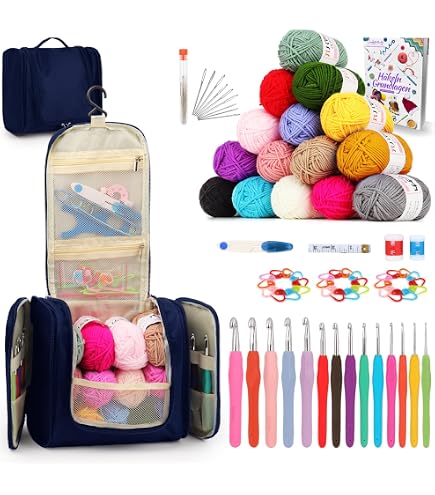 Kit De Crochet Débutant Complet Katech - 70 Pièces : Crochets, Laine, Livre En Français, Sac - Cadeau Créatif
