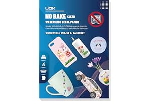 UIOK Papel Transfer al Agua Transparente, Papel Calcomanía para Imprimir 15 Hojas A4 Waterslide Decal Paper para Impresora Láser & Inyección de Tinta, Papel de Transferencia Imprimible para Tazas