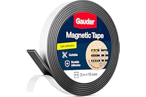 GAUDER Magnetic Tape Self-Adhesive Strong - Cuttable Magnet Strip with High Magnetic Strength - Sticky Magnet Tape with Strong Adhesive (3 m x 15 mm)