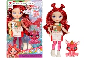 Rainbow High Littles Rainbow Fantasy Fairies & Pet - Apple, Red - 14cm Posable Small Doll & Fantasy Deer Pet with Interchangeable Fairy Wings, Cute Present for Children 4+