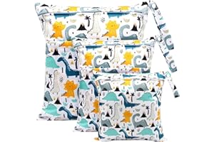 FenFang Wet Bag, Cloth Nappy Bags, 3 PCS Produce Bags Wet Dry Suit Bag Storage Organiser, Waterproof Washable Reusable Large Double Zipper Bag for Baby Diapers Nappy Daycare Travel Beach Pool Gym