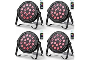 UKFOG 4 piezas 54W RGBW LED Par foco APP Control luz discoteca DJ con Sonido Auto Maestro-esclavo Iluminación de escenario fiestas para Bar Boda Banda Navidad Cumpleaños Halloween