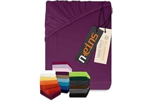 npluseins Sábana bajera ajustable clásica de punto – muchos colores y tamaños – 100% algodón 159.192, 80-90 x 190 cm, lila