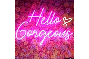 DAKABUKA Hello Gorgeous Neon Sign Hello Beautiful Pink LED Neon Lights for Home Wedding Birthday Toile de fond Bacelorette Party avec interrupteur à intensité variable (5 V, 16,5 x 26,1 cm), rose 1