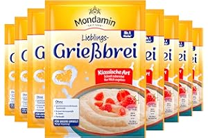 ‎MONDAMIN Mondamin Grießbrei Klassische Art für ein süßes Dessert schnell zubereitet, nur Milch zugeben 8x 89 g