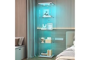 FOERPL Vitrina Cristal con LED luz, Vitrinas Expositoras de 4 Niveles, Armario Grande de Almacenamiento de Pie,para Colección en Salón,Estudiar,Cuarto de Jugar