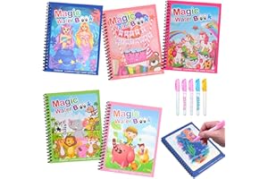 Benxdara Water Magic Colouring Book 5 Pcs, Reusable Water Colouring Books for Children, Magic Water Coloring Book with 5 Water Pens, Water Painting Books for Kids 3 4 5 6 Year Old Boys Girls, D