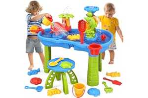 OKKIDY Sand Water Table for Toddlers 1-3 3-5 5-7 Years Old, 33 PCS Outdoor Kids Water Sensory Table, Summer Outdoor Sandbox Table Toy, Water Table Toddler Outdoor Toys, for Toddler Boys Girls