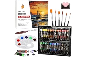 UCAMP 41 Pcs Kit de Peintures Acryliques,Kit de Peinture Aquarelle,Ensemble Fournitures de Peinture Professionnelles avec 24 Tubes de Aquarelle Peinture,12 Pinceaux,2 Palette,1 carte de voeux