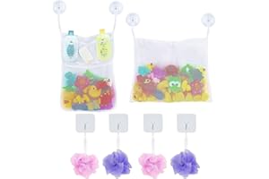 LEEFE 2 x Mesh Bath Toy Storage with 5 Pockets - The Perfect Net for Bathtub Toys & Bathroom Organizer - For Kids, Toddlers & Baby and Shower Caddy, Bonus of 6 Super Strong Suction Cups
