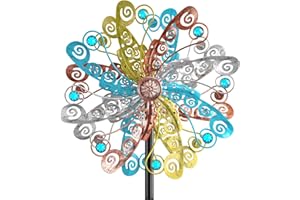 GOUISALIN Moulin à Vent Solaire, Sculptures cinétiques à Vent à Lame Double Direction pour l'extérieur, Moulin à Vent Cinétique Éoliennes décoratives pour terrasse pelouse et Jardin (Quatre Couleurs)