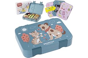 BEARFOOT Pudełko Śniadaniowe dla Dzieci z Przegródkami, Nie Zawiera BPA, Lunch Box Bento dla Dziewcząt i Chłopców, na Kanapki i Przekąski