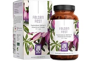 ‎NATURTREU FELSENFEST - Johanniskraut Baldrian Passionsblume Kapseln hochdosiert - Vergleichssieger * - St Johns Wort mit Folsäure & B12 - Vegan - 90 Kapseln