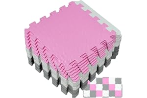 Yostrong® 18 Dalles Tapis Puzzle Mousse de Sol pour Enfant à Bord Droit - Tapis d Eveille Bebe | Tapis de Sport Fitness Antidérapant. Blanc, Rose, Gris. YOC-ACLb18S18