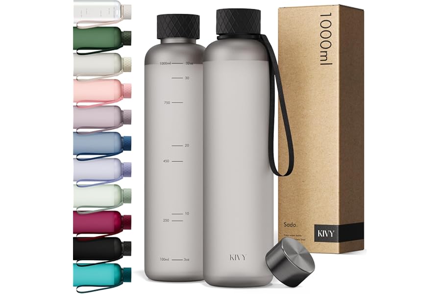 KIVY 1 Litre Water Bottle – Leak-proof and Shockproof – Perfect for Sports, School and Office – Gym Bottle – 1 Litre Bottle – Water Bottle – Plastic Sports Bottles 1 L – BPA Free – Ash