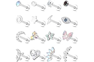 Adramata 16 Pcs 16G Piercing Oreja Acero Quirúrgico Pendientes Set Concha Tragus Pendientes Piercing Mal de Ojo Flor Mariposa Oreja Piercing Cartílago Helix Tragus Piercing Joyas para Mujer