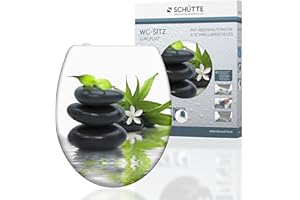 SCHÜTTE Jasmin 82367- Asiento de inodoro de plástico termoestable Duroplast con descenso automático y cierre rápido para una fácil limpieza, carga máx. de 150 kg, diseño de piedras