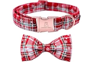 Lionheart glory Weihnachtskariertes Hundehalsband, verstellbares, weiches Hundehalsband mit Fliege, Haustiergeschenk, Hundehalsbänder, Schleife für kleine Hunde