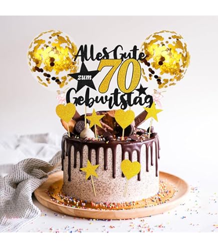 Cymeosh Taartdecoratie Happy Birthday taartdecoratie 70e verjaardag man vrouw, taart topper Happy 70e verjaardag, cake topper 70e verjaardag ballonnen confetti voor verjaardagstaart decoratie 70 jaar vrouwen mannen