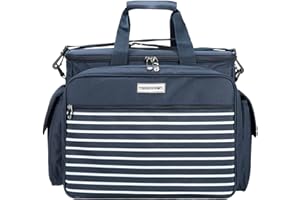anndora Picknicktasche Kühltasche mit 32 Teile Zubehör für 4 Personen - Navy blau weiß gestreift