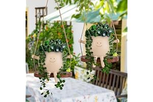 LASTOOLS 2 Pcs Swing Face Planter Pot Hanging Resin Flower Head Planters for Indoor Outdoor Plants,Flower Pot with Unique Face Design for String of Pearls for Mother's Day and Christmas