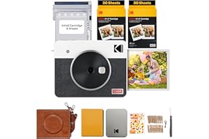 KODAK Mini Shot 3 Retro 4PASS 2-en-1 Cámara Instantánea e Impresora Fotográfica (7,6x7,6cm) + Paquete de Accesorios 68 Hojas, Blanco
