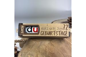 Urhome Geschenkbox Alles Gute zum 72. Geburtstag mit Duplo Schokoriegel - Überraschung Holzbox mit Spruch Gravur inkl. Schokolade Geschenk Riegel - Geburtstagsgeschenk für Erwachsene Mann Frau
