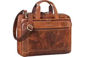 STILORD 'Antoine' Leder Arbeitstasche Groß Businesstasche Aktentasche Lehrertasche Umhängetasche für DIN A4 Laptopasche Trolley Aufsteckbar Echtes Leder, Farbe:kara - cognac