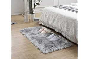 HEQUN Alfombra de Piel de Oveja sintética, Artificial Alfombra,Funda de Silla de Forro Polar Suave y mullida para recámara, sofá, Suelo (90×60 CM, Gris)