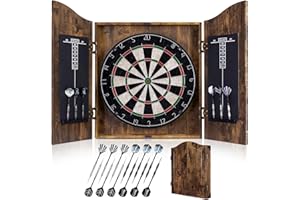 Yirinatek Sisal Dart Board Cabinet Sets, Professional Dart Boards Set [12*Steel Darts] - Wooden Dartboard Cabinet with Integrated Scoreboard