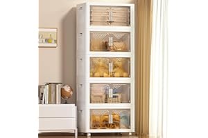 pioncrey 350L Storage Boxes with Lid, 70L 5 pack Large Capacity Stackable Storage Boxes, Plastic Collapsible Folding Storage Box with Wheels, Storage Drawers Organization for Home and Office