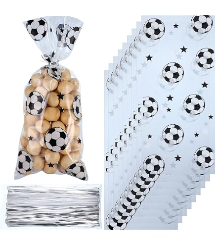 50 Fußball-Geschenktüten Aus Kunststoff – 25x17 Cm – Perfekt Für Mottopartys & Süßigkeiten